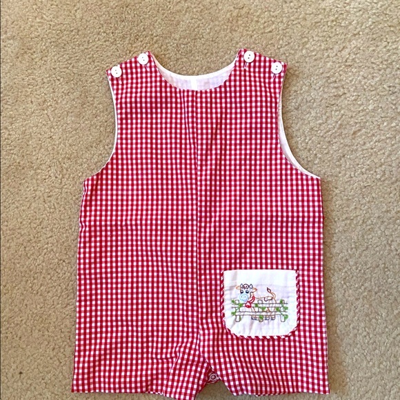 Proper Peony Boys Gingham Football Game Day Jon Jon - Red
